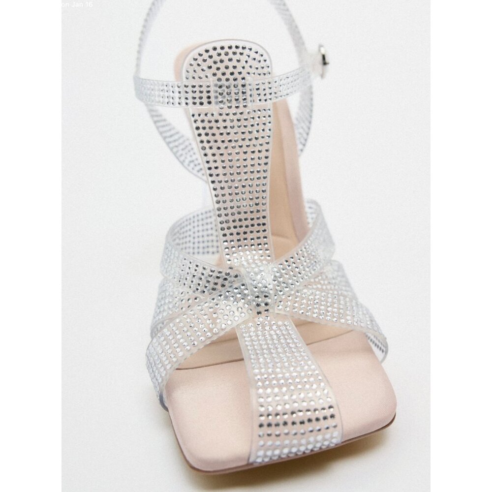 Zara Vinyl Heeled Caged Sandals Sz EU 37